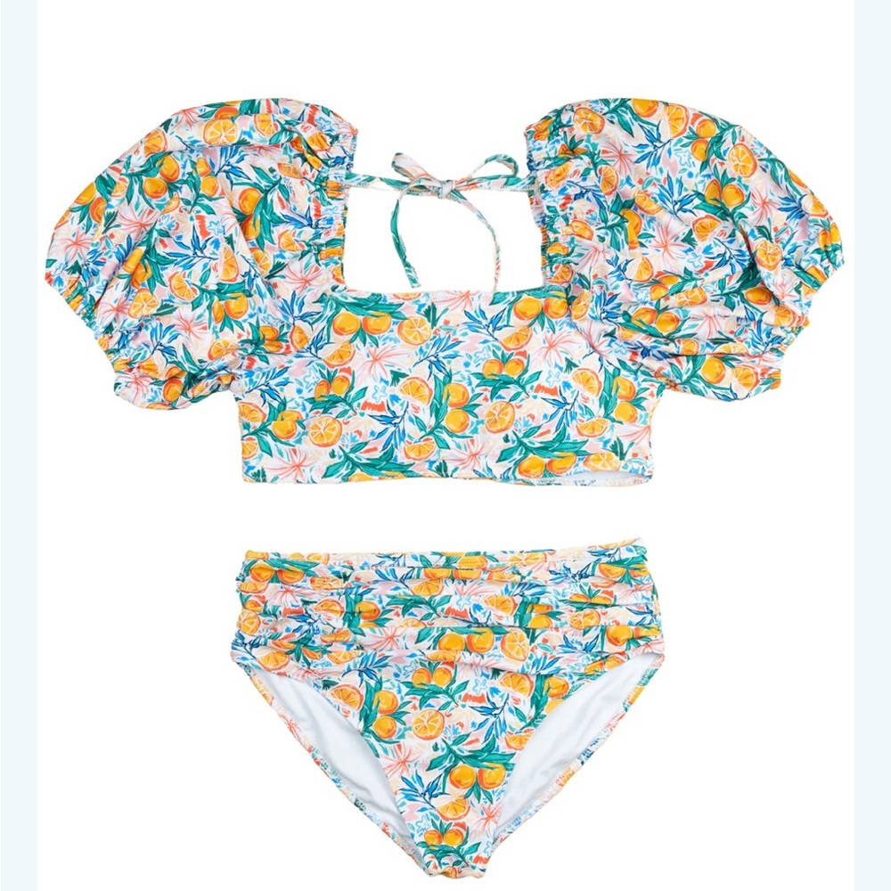 Floral Puff Sleeve Bikini Set